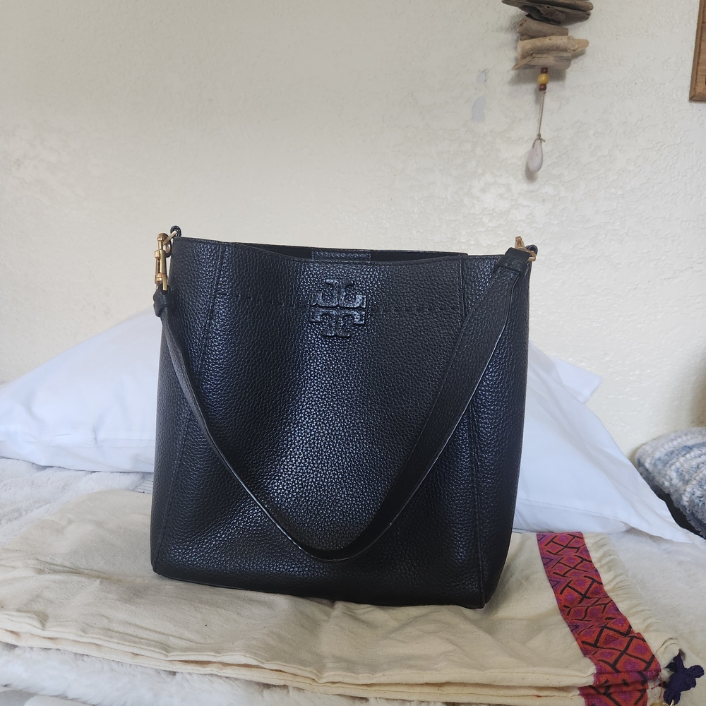 Tory Burch Black Pebbled Leather Shoulder Bag
